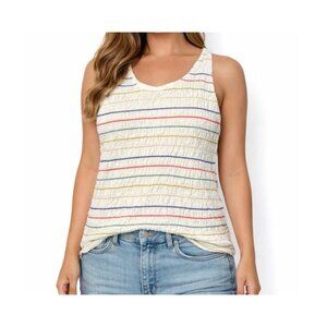 Madewell Texture & Thread Smocked Rainbow-Stitch Tank Top Cream Shirt SZ SM